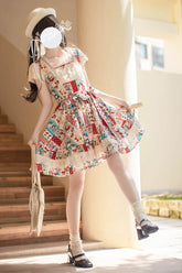 マルチカラー【琳琅ペインティングショップ】ノースリーブ多層プリントフリルスイートヴィンテージロリータジャンパードレス